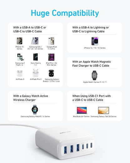 Anker Desktop Charger, Fast Charging USB C Charger, 112W Max 6-Port Charging - Image 6