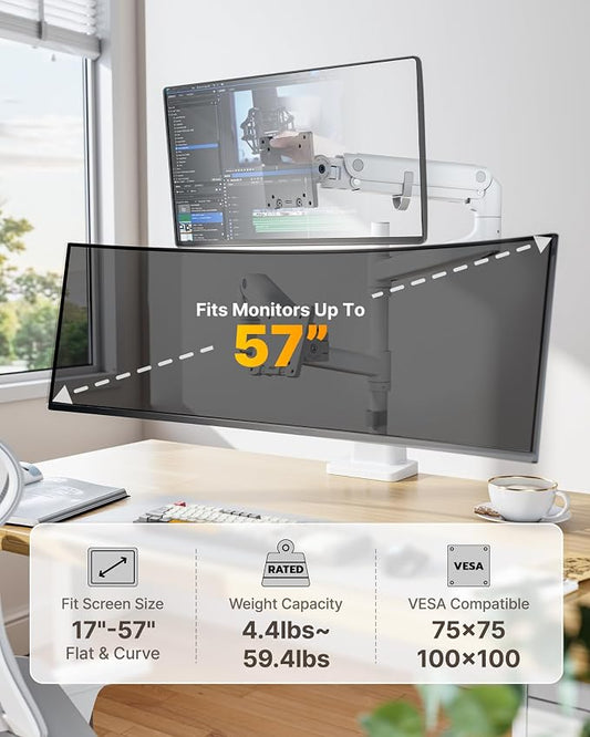 monTEK Dual Monitor Arm for up to 57" and 59.4 lbs Ultrawide Screen, Aluminum - Image 2