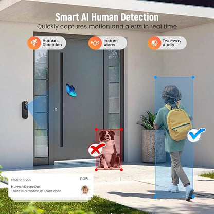 GridTera Smart Video Doorbell Camera Wireless, AI Human Detection and Instant - Image 3