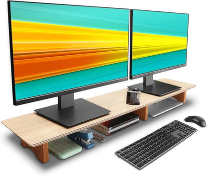 Aothia Large Dual Monitor Stand Riser, Solid Wood Desk Shelf by Aothia
