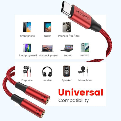 MOSWAG Type C to Dual 3.5mm Aux Headphone Jack Adapter, Hi-Res 2 Way Audio Y - Image 4