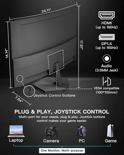SANSUI 27 Inch Curved 160Hz Gaming Monitor, 1500R Curved Computer Gaming - Image 8