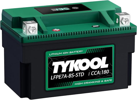 YTX7A-BS-STD 12.8V 3AH 180CCA LiFePO4 Lithium Motorcycle Battery fit by TYKOOL