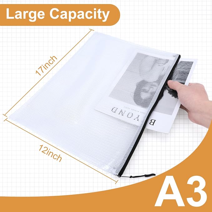 24pcs Mesh Zipper Pouch Puzzle Storage Bags A3 17x12 Inches Large File Bags - Image 2