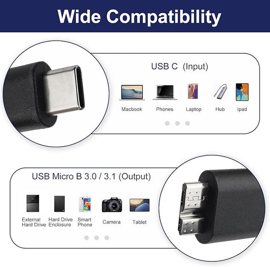 USB C to Micro USB 3.0 Fast Charging Cable 10Gbps High-Speed Sync Data Transfer - Image 2