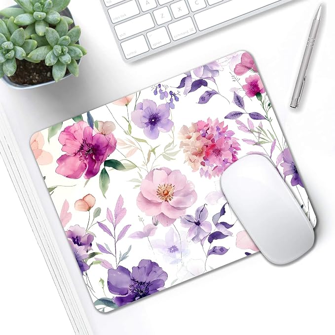 Mouse Pad, Cute Purple Watercolor Flowers Mouse Pads - Image 5