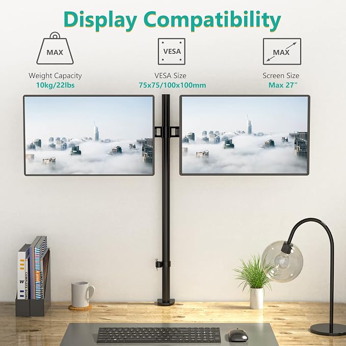 WALI Extra Tall Dual LCD Monitor Fully Adjustable Desk Mount Fits 2 Screens up - Image 2