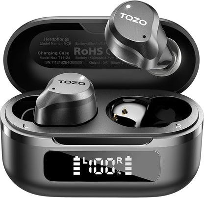 TOZO NC9 Hybrid Active Noise Cancelling Wireless Earbuds, 6 Mics ENC Clear Call by TOZO