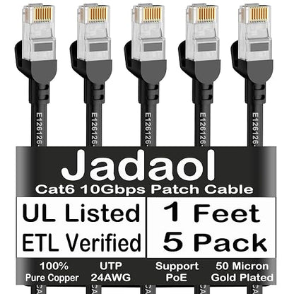Jadaol Cat6 Ethernet Patch Cables 1ft 5-Pack, 10Gbps 24AWG Pure Copper RJ45 by Jadaol