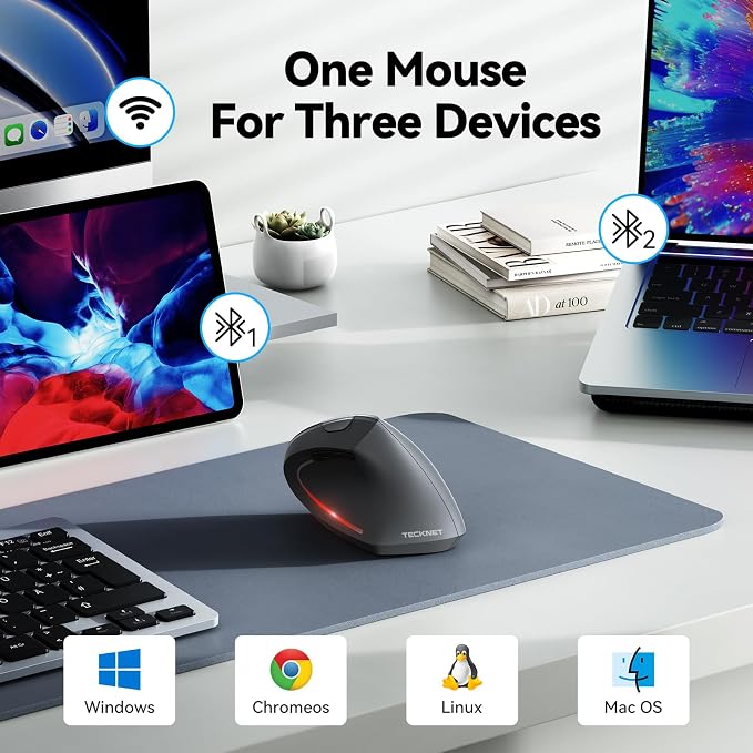 TECKNET Ergonomic Mouse, Wireless Bluetooth Vertical Mouse, 4800 DPI Optical - Image 2
