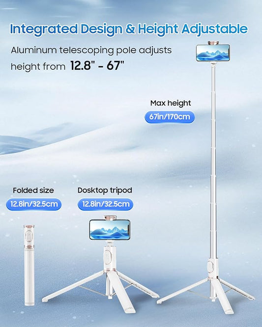67" Selfie Stick Phone Tripod, All-in-1 Cell Phone Tripod - Image 2