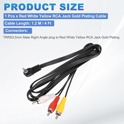 MECCANIXITY TRRS3.5mm Male Right Angle to Gold Plating RCA Jack Cable 1.2 M/4 - Image 2