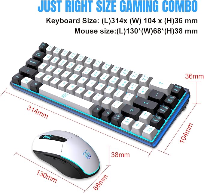 Snpurdiri 60% Wireless Gaming Keyboard and Mouse Combo, Ice Blue Backlit - Image 7