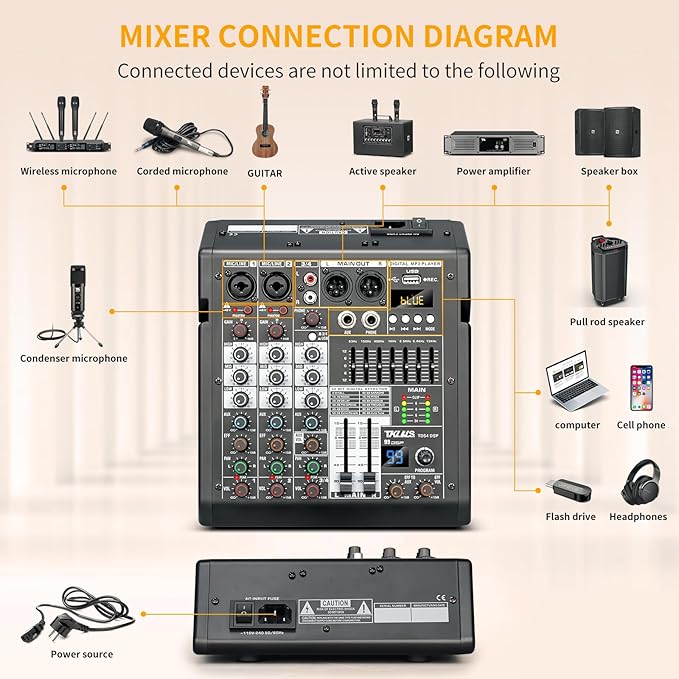 Audio Mixer, 4 Channel Sound Board Mixing Console - Image 6