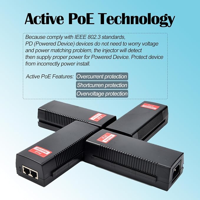 Revotech Gigabit 90W PoE++ Injector 54-56V Adapter, 10/100/1000Base-T IEEE - Image 3