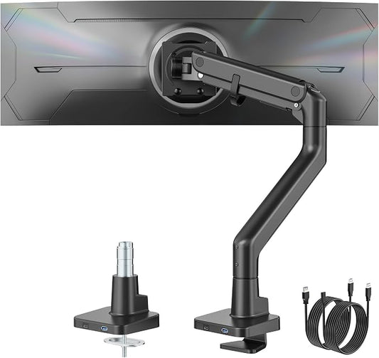 monTEK Single Monitor Arm with USB A/C, Ultrawide Monitor Stand by monTEK