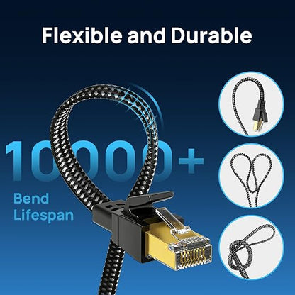 Orbram Cat 8 Ethernet Cable 50 ft, Nylon Braided High Speed Heavy Duty Network - Image 5