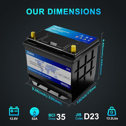 XINGCELL Kim Kirin12.8V 52Ah LiFePO4 Car Battery Group 35/D23 – Lithium Iron - Image 2