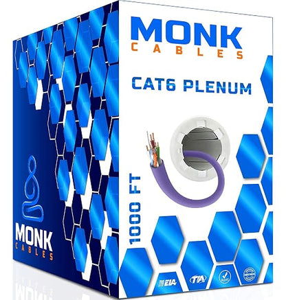 MONK CABLES | CAT6 Plenum Cable 1000ft | UTP, 550MHz | DSX-8000 Certified | by MONKCABLES