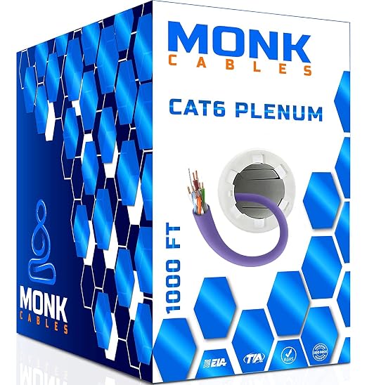 MONK CABLES | CAT6 Plenum Cable 1000ft | UTP, 550MHz | DSX-8000 Certified | by MONKCABLES