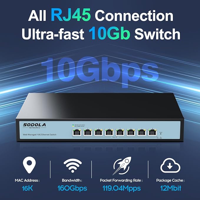 SODOLA 8 Port 10Gb Easy Web Managed Switch, 8 x 10G RJ-45 Ports, 160Gbps - Image 3