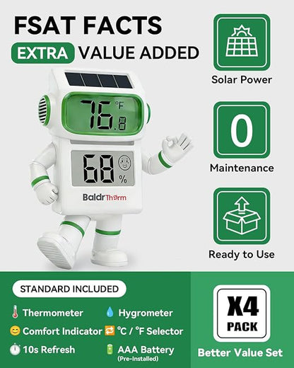 BALDR 4-Pack Digital Hygrometer Thermometer, Solar Power - Image 2