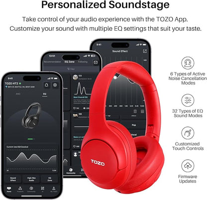 TOZO HT2 Hybrid Active Noise Cancelling Headphones, Wireless Over Ear Bluetooth - Image 6