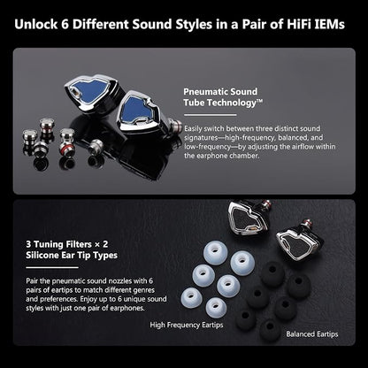 MS2 PRO in-Ear Monitor, 10.2mm Dual-Magnetic Drivers 1DD+1BA Hybird IEMs Wired - Image 4
