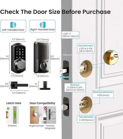Veise VE06-L Smart Locks with 2 Lever Handle Set, App Control, Keyless Entry - Image 8