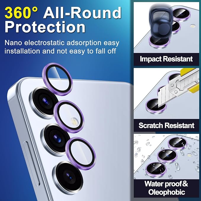for Samsung Galaxy S25 Camera Lens Protector, Individual Metal Ring Tempered - Image 3