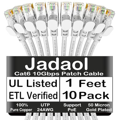 Jadaol Cat6 1ft 10 Pack Patch Cable, 10Gbps High-Speed Ethernet, Support Cat8/7 by Jadaol