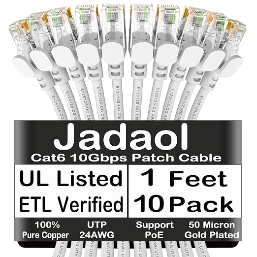 Jadaol Cat6 1ft 10 Pack Patch Cable, 10Gbps High-Speed Ethernet, Support Cat8/7 by Jadaol