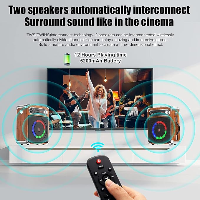 Bluetooth Speaker with Two Wireless Microphones, Outdoor Speaker with - Image 3