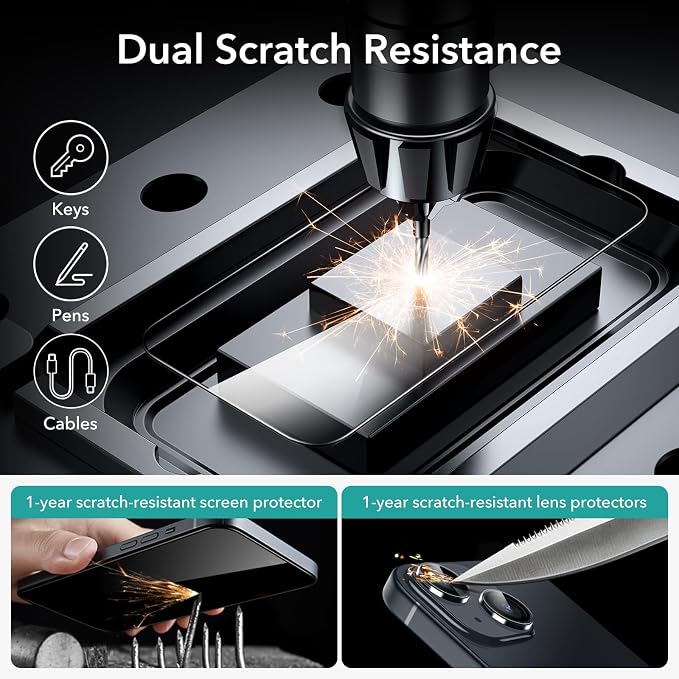 ESR 3+1 Pack for iPhone 15 Plus Screen Protector, 3 Black Edge Tempered-Glass - Image 6