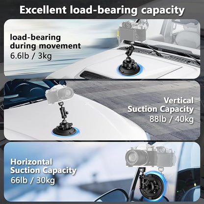 Camera Suction Cup Mount with Ball Head Magic Arm, 4.5" Metal Vacuum Suction - Image 3