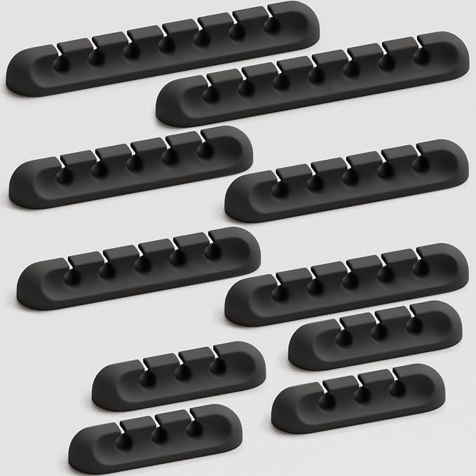 USB Cable Organizer Clips Cord Holder, 10 Packs Black Self Adhesive Desk Cord by Apromisith