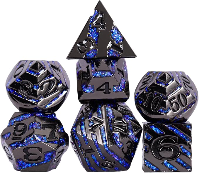 Metallic Glitter Stripes D&D Dice Set, RPG Metal Dice Set Dungeons and Dragons - Image 7