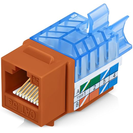 Everest 45° Angled RJ45 Cat5e Keystone Jacks 10-Pack in Orange by EverestMediaSolutions