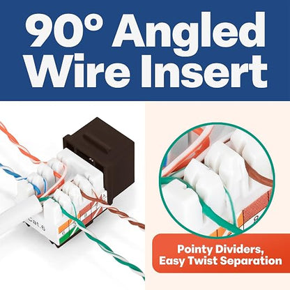 Everest 90° Angled RJ45 Cat6 Keystone Jacks 50-Pack in Brown - Image 3