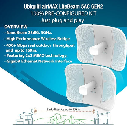 Wireless Bridge LBE-5AC-GEN2 PRE-CONFIGURED Bundle of 2 Ubiquiti LiteBeam 5AC - Image 5