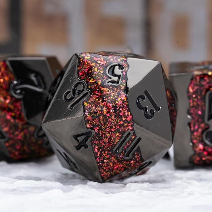 Metal DND Polyhedral Dice, Large Stripe Glitter Metallic Dice Set, Antique - Image 4