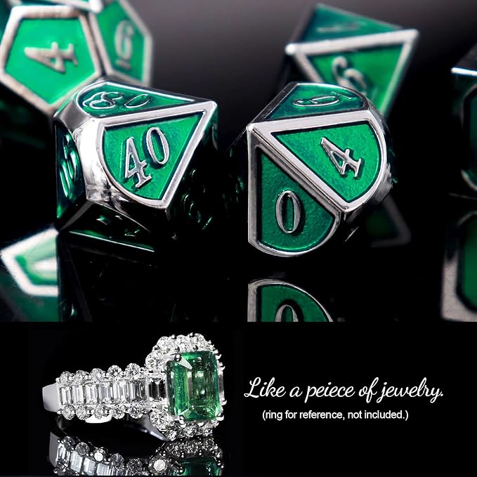 Haxtec 7 Die Metal DND Dice Set Green Elven Goblin D&D Dice Set Compatible - Image 3