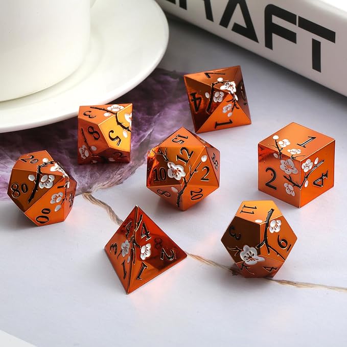 Orange Metal Dice D&D, DNDND 7 PCS Heavy Metallic DND Dice Set - Image 6