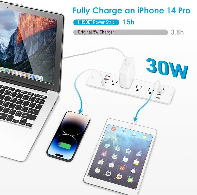 HHSOET 16 in 1 Recessed Power Strip Flat Plug, 30W Fast Charging Furniture - Image 3
