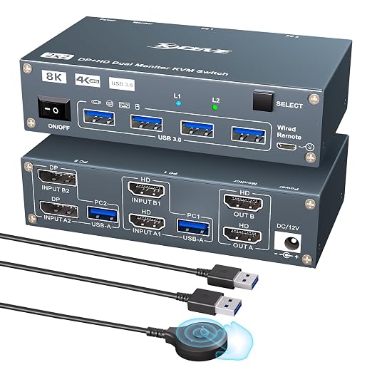 HDMI Displayport Hybird KVM Switch 2 Monitors 2 Computers 8K@60Hz 4K@144Hz by Welcometothebrandflagship