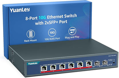 YuanLey 8-Port 10G Ethernet Switch, 6 x 10Gbps RJ45 Ports, 2X 10Gbe SFP+ Ports by YuanLey