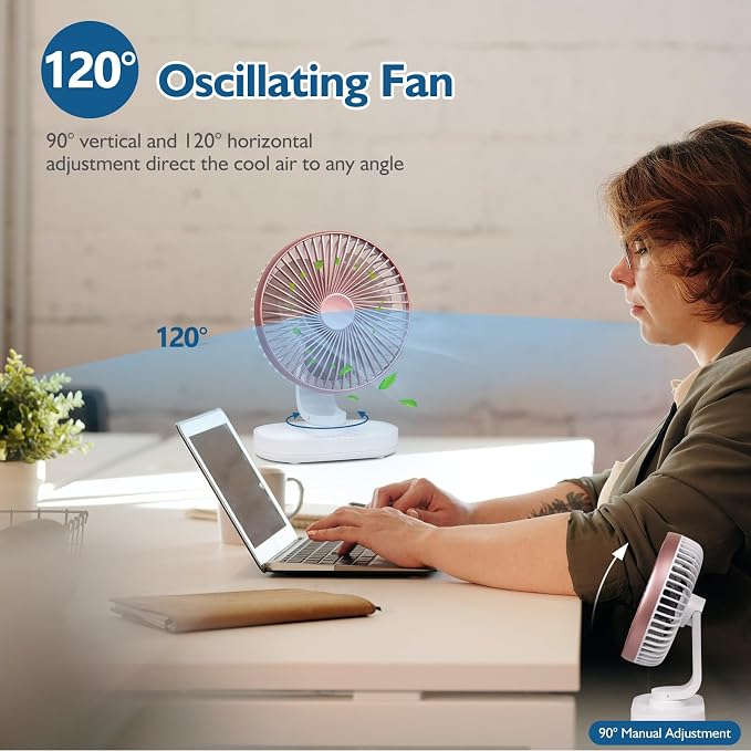 CONBOLA Small Desk Fan for Bedroom, 4000mAh Battery Powered Rechargeable Fan - Image 5