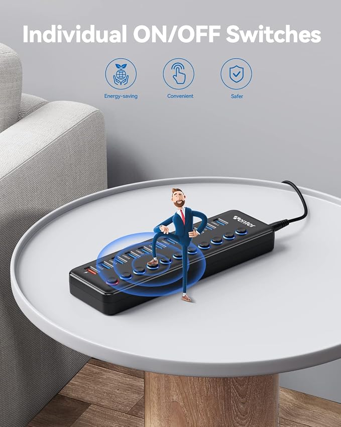 Powered USB Hub, Wenter 11-Port USB Splitter Hub - Image 4