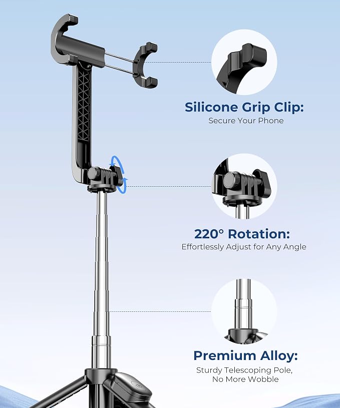 67‘’ Selfie Stick Travel Tripod, Extendable Tripod - Image 5