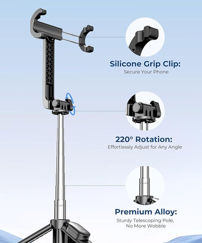 67‘’ Selfie Stick Travel Tripod, Extendable Tripod - Image 5